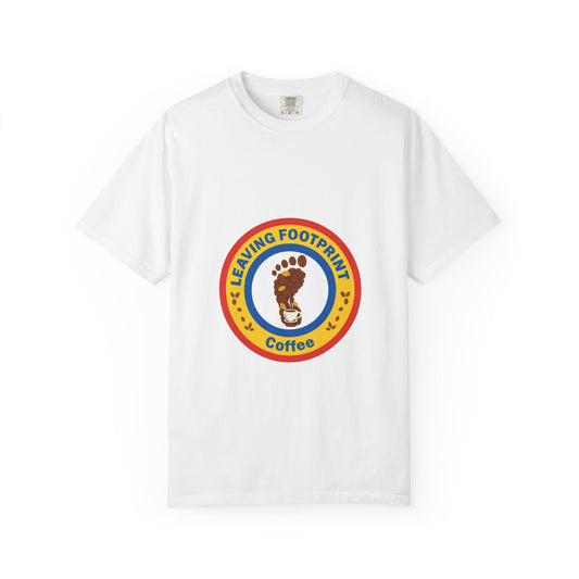 Coffee Shop Logo T‑Shirt — "Leaving Footprint" Retro Badge